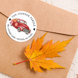 Retouradres Rode Truck Pompoenen Ronde Sticker