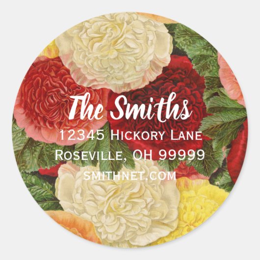 Retouradres  rood wit roze geel Roses Ronde Sticker (Voorkant)