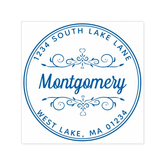 Retouradres Script Hart Bloemen Familienaam Zelfinktende Stempel (Design)