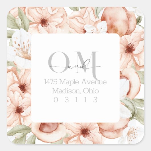 Retouradres | Soft Peach Floral Sticker (Voorkant)