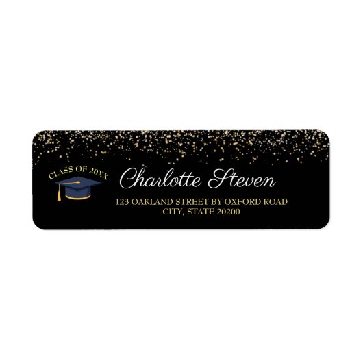 Retouradres Sparkle Black en Gold Afstuderen Etiket (Voorkant)