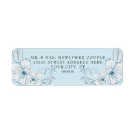 Retouradres Stusty Blue White Waterverf Floral Etiket