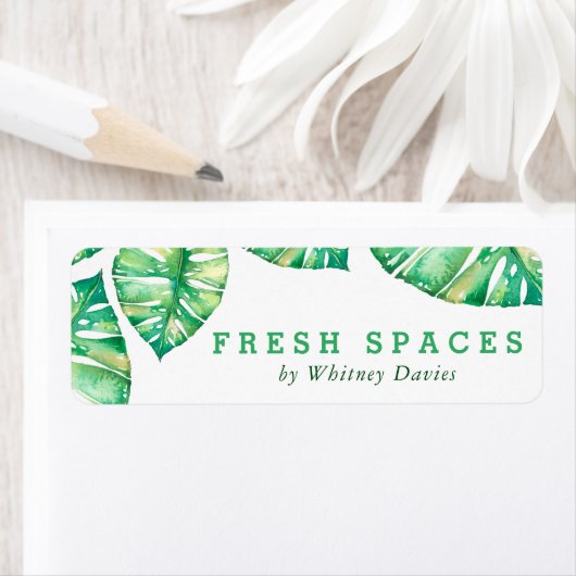 RETOURADRES tropische waterverf monstera leaf Etiket (Insitu)