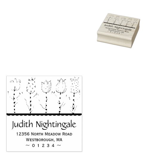 Retouradres Tulip Floral Elegant Script Rubberstempel (Gestempeld)
