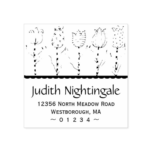 Retouradres Tulip Floral Elegant Script Rubberstempel (Afrduk)