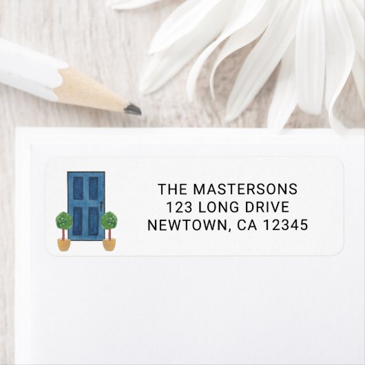retouradres van de blauwe deur etiket (Insitu)