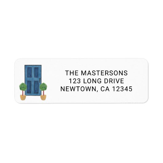 retouradres van de blauwe deur etiket (Voorkant)