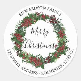 Retouradres van de familie Holly Merry kerstmas Ronde Sticker