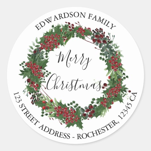Retouradres van de familie Holly Merry kerstmas Ronde Sticker (Voorkant)