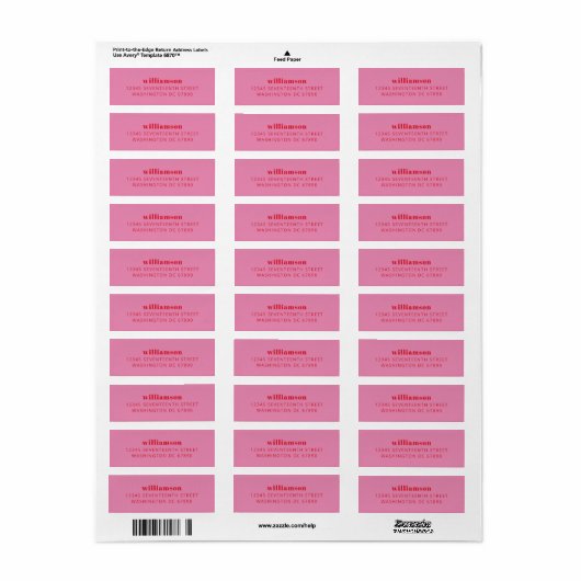 Retouradres van de laatste roze en rode naam etiket (Full Sheet)