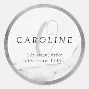 Retouradres van de zilvermarmer Faux Ronde Sticker