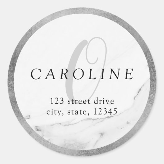 Retouradres van de zilvermarmer Faux Ronde Sticker (Voorkant)