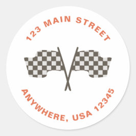 Retouradres verjaardag raceauto ronde sticker