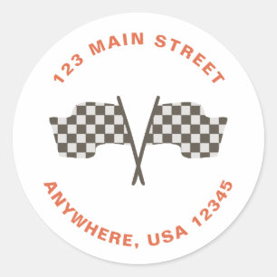 Retouradres verjaardag raceauto ronde sticker