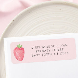 Retouradres voor baby shower met aardbei thema  etiket