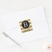 Retouradres voor Black & Gold Glitter Vierkante Sticker (Envelop)