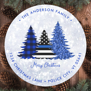 Retouradres voor kerstblauwe feestdag van politie ronde sticker
