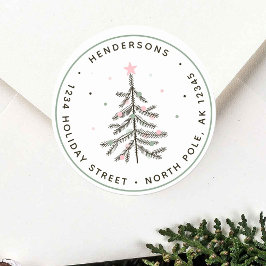 Retouradres voor kerstbomen in pasta ronde sticker