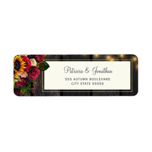 Retouradres voor zonnebloemen en rozen bruiloft etiket (Voorkant)