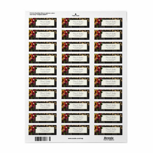 Retouradres voor zonnebloemen en rozen bruiloft etiket (Full Sheet)