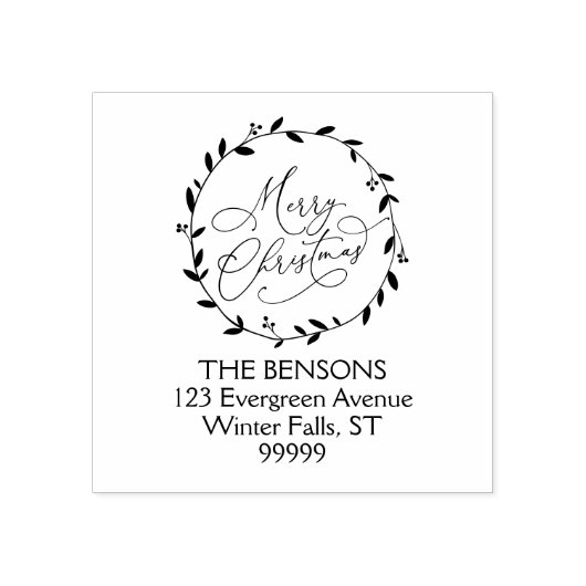 Retouradres Vrolijk kerstkalligrafie krans Rubberstempel (Afrduk)