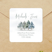 Retouradres Waterverf Aangepaste Dennenbomen Vierkante Sticker