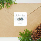 Retouradres Waterverf Aangepaste Dennenbomen Vierkante Sticker