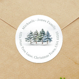 Retouradres Waterverf Dennnenboom Aangepast Ronde Sticker
