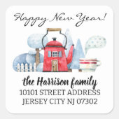 Retouradres Waterverf Kerstvakantie Huis Vierkante Sticker (Voorkant)
