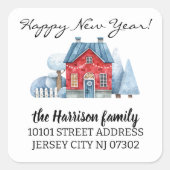 Retouradres Waterverf Kerstvakantie Huis Vierkante Sticker (Voorkant)