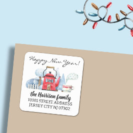 Retouradres Waterverf Kerstvakantie Huis Vierkante Sticker