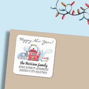Retouradres Waterverf Kerstvakantie Huis Vierkante Sticker