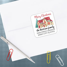 Retouradres Waterverf Kerstvakantie Huis Vierkante Sticker