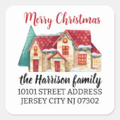 Retouradres Waterverf Kerstvakantie Huis Vierkante Sticker (Voorkant)
