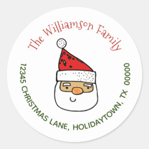 Retouradres Whimsical Santa Claus Kerstmis Ronde Sticker