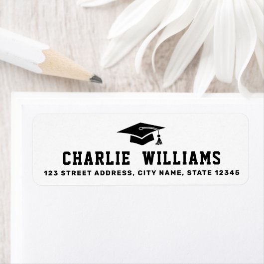 Retouradres witte graduatiecap etiket (Insitu)