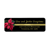 Retouradres zwart/goud en rood poinsettia etiket (Voorkant)