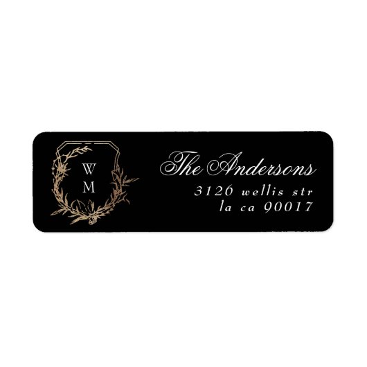 retouradres zwart-goudmonogram-enveloppe etiket (Voorkant)