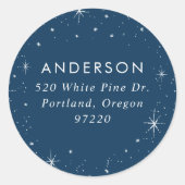 Retouradreslabel Bright Stars Navy Holiday Ronde Sticker (Voorkant)