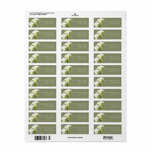 Retouradreslabel Calla Lilies bruidsdouche. Etiket (Full Sheet)