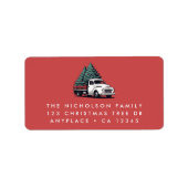 Retouradreslabel | Kerstboomtruck Rood Etiket (Voorkant)