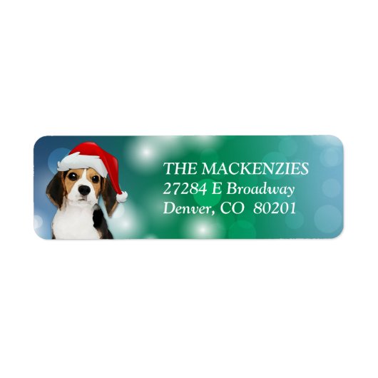Retouradreslabel met Beagle-hond en Kerstmannenhoe Etiket (Voorkant)