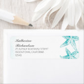 Retouradreslabel met blauw zeesterren paar etiket (Insitu)