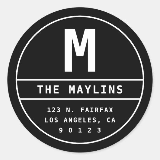  retouradreslabel met monogram ronde sticker (Voorkant)