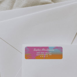 Retouradreslabel met roze palmbomen etiket