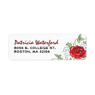 Retouradreslabel - Red Rose met Leaves 2 Etiket