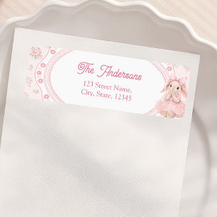 Retouradreslabel voor babyshower met konijnmeisje etiket