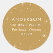 Retouradreslabel voor Bright sterars Gold Holiday Ronde Sticker (Voorkant)