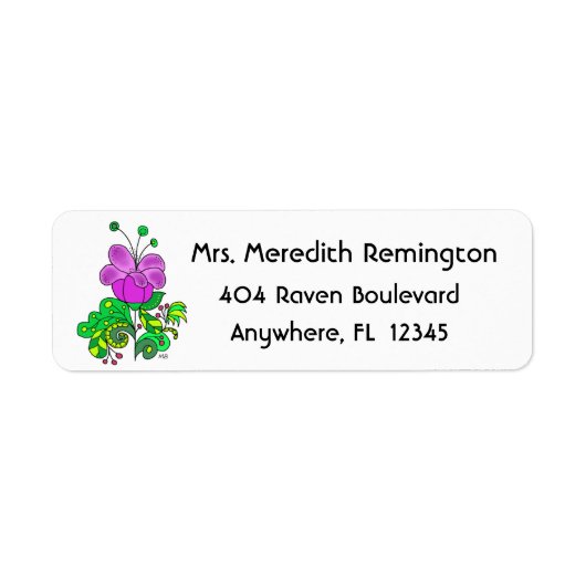 Retouradreslabel Whimsical Bloem Etiket (Voorkant)
