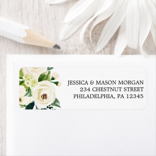 Retouradreslabel Witte Rozen Etiket (Insitu)